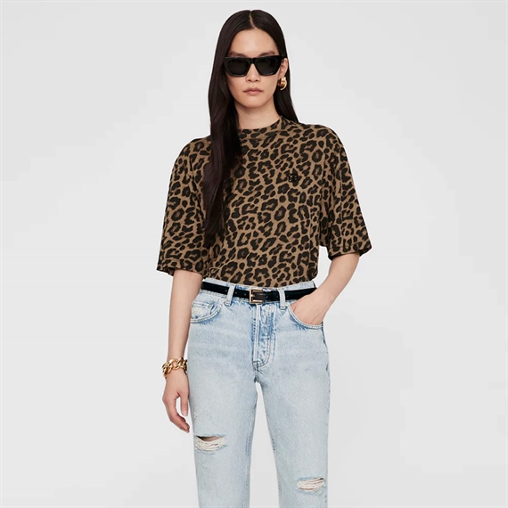 Anine Bing Avi T-shirt, Black And Brown Leopard